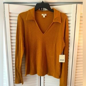 A.N.A. Long sleeve ribbed knit polo